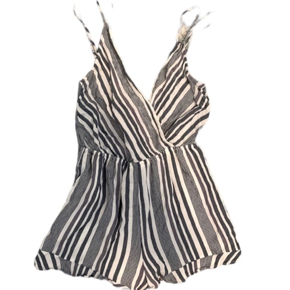 American Eagle Blue & White Striped Open Back Romper - Picture 10 of 10